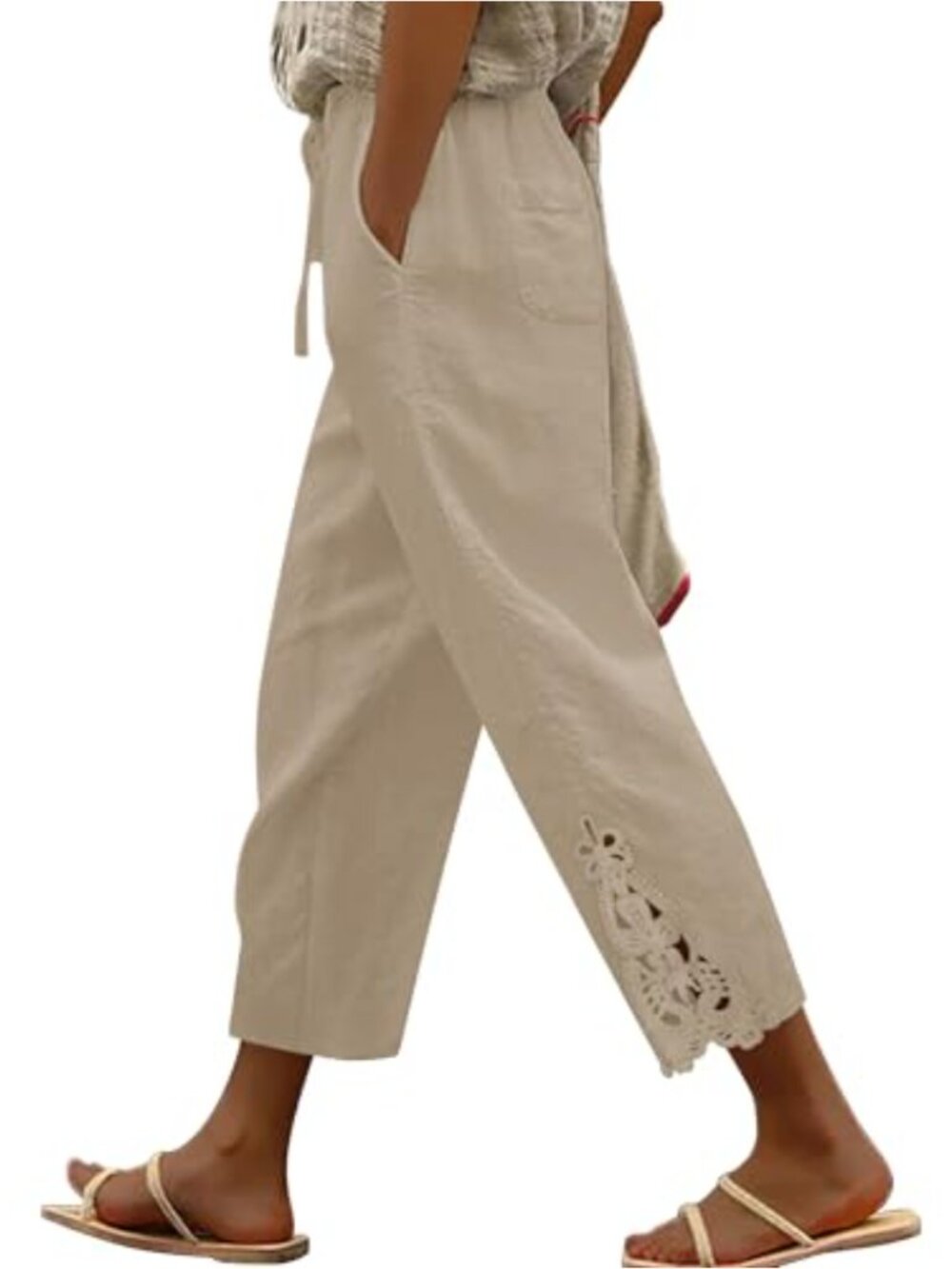 Women's Lightweight Cotton Drawstring Waist Pants with Pockets